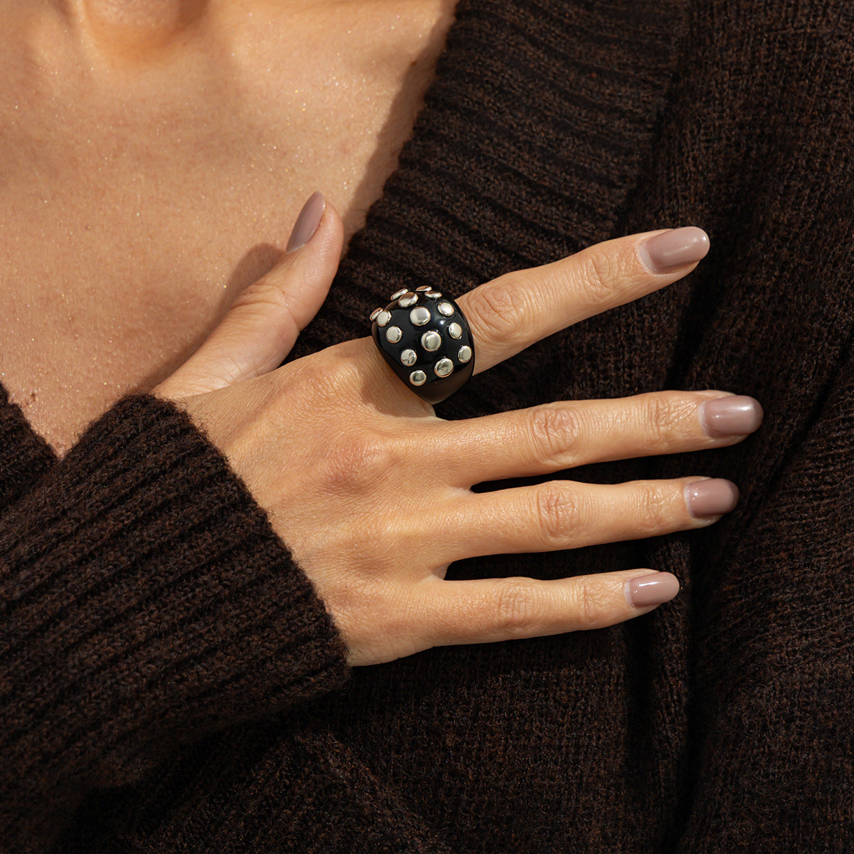 Planderful Amber Smudge Wide Face Ring Vienna Verve Bold Retro British Style Statement Jewelry For Vintage Women