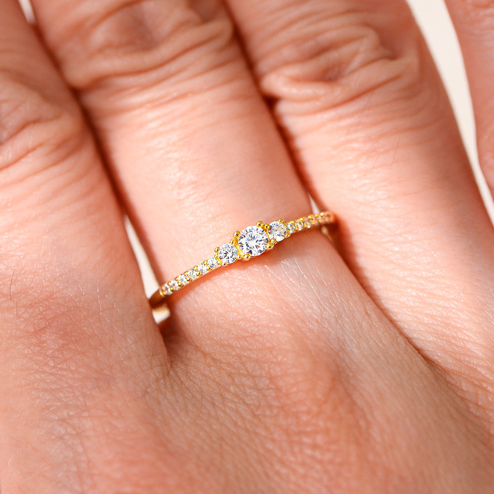 S925 Sterling Silver Round Zircon Ring Exquisite Zircon Ring
