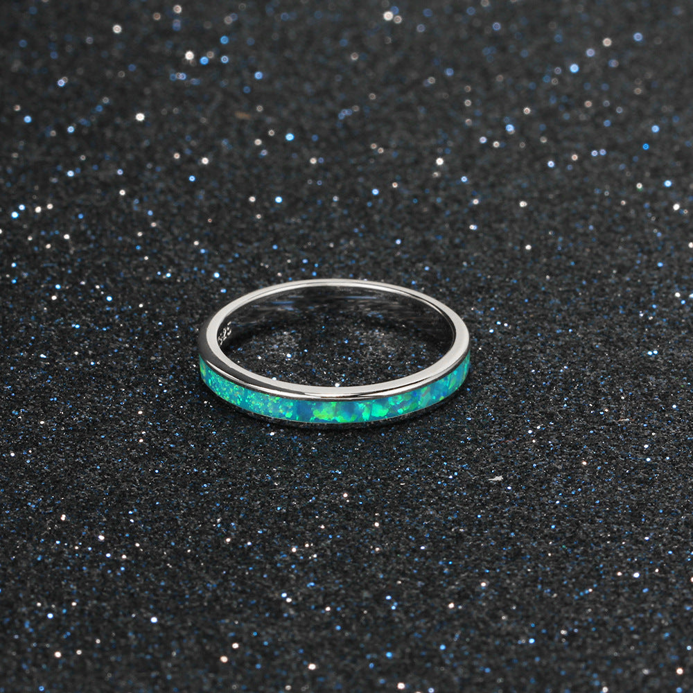 Planderful Jewelry Sterling Silver Blue Opal Ring For Everyday Elegant Wear Perfect Gift