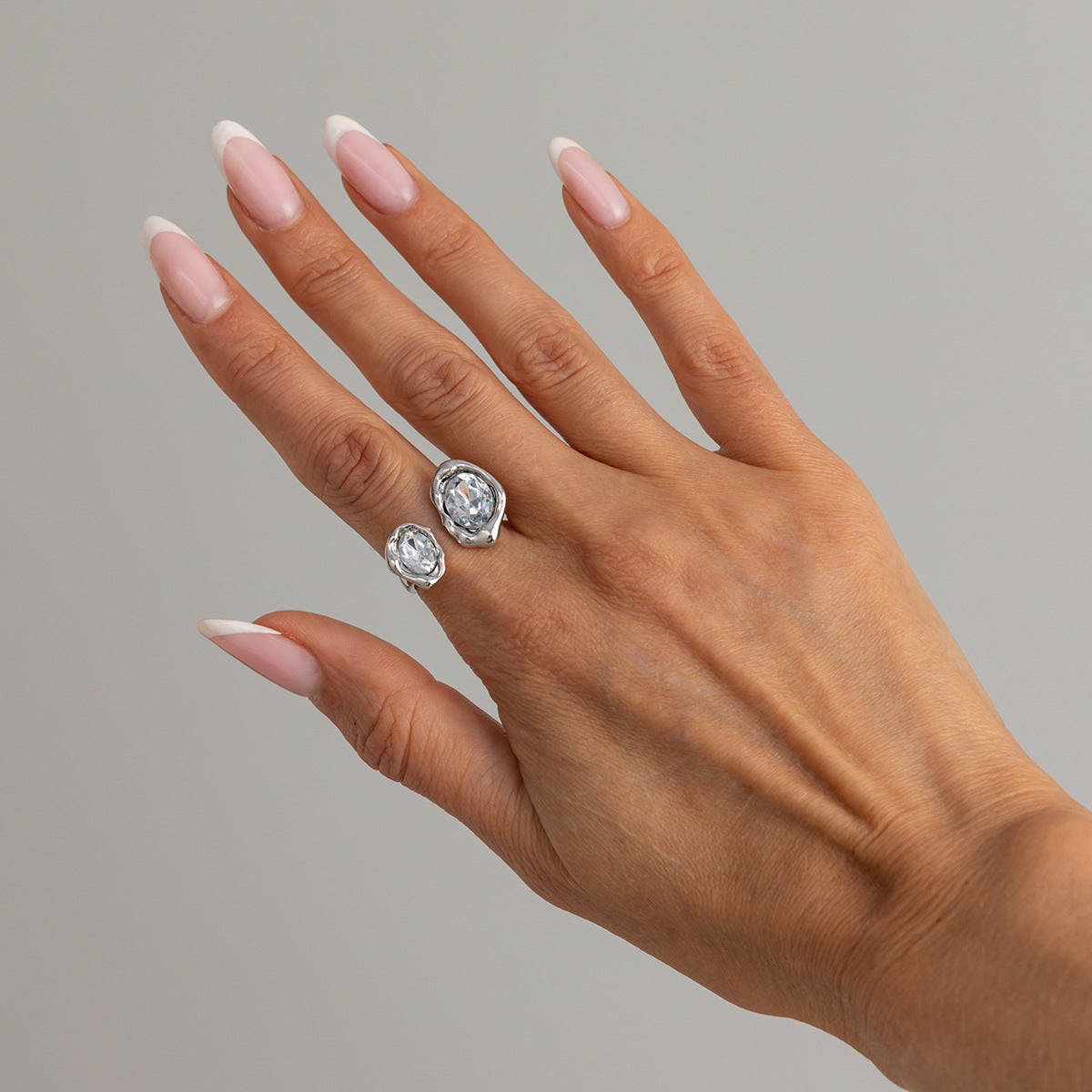 Planderful Zircon Ring Open Ring Pink Spice Girl Style For Bold Women Statement Hand Jewelry