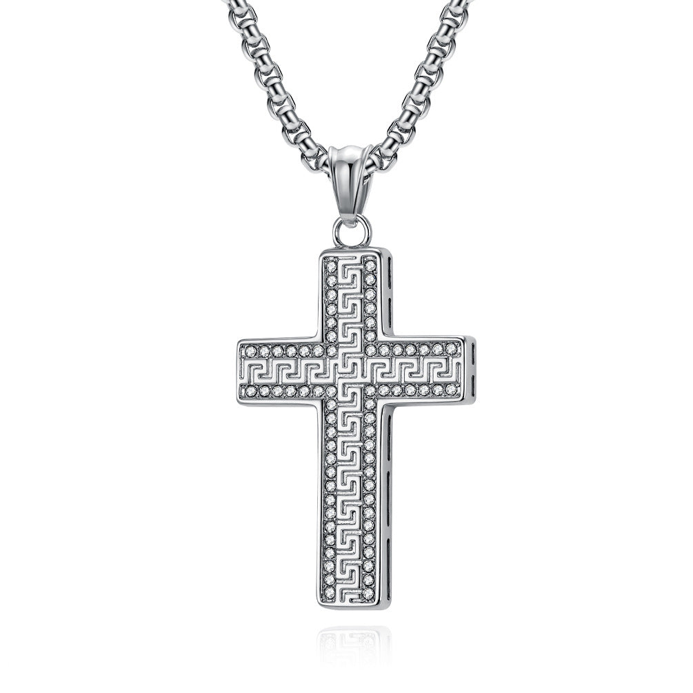 Titanium Steel Cross Necklace For Men By Planderful Featuring Zircon Great Wall Pattern Hip Hop Style