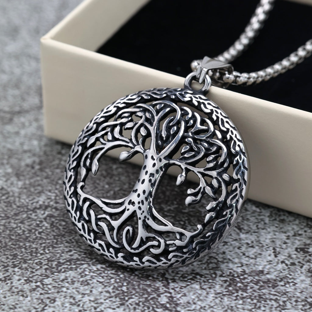Vintage Tree of Life Stainless Steel Pendant Necklace