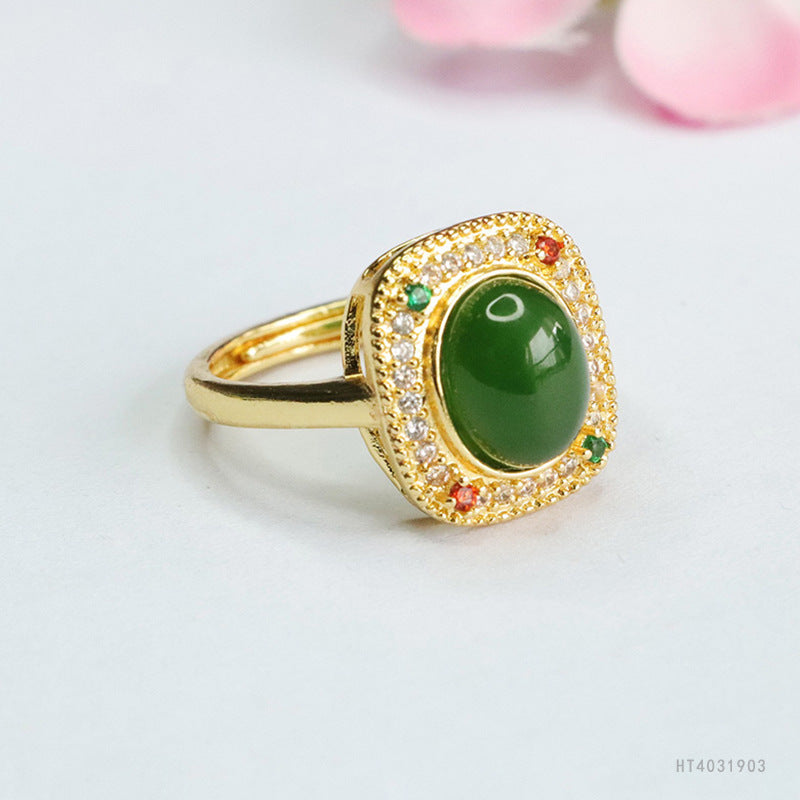 Hetian Jasper Square Cabochon Ring