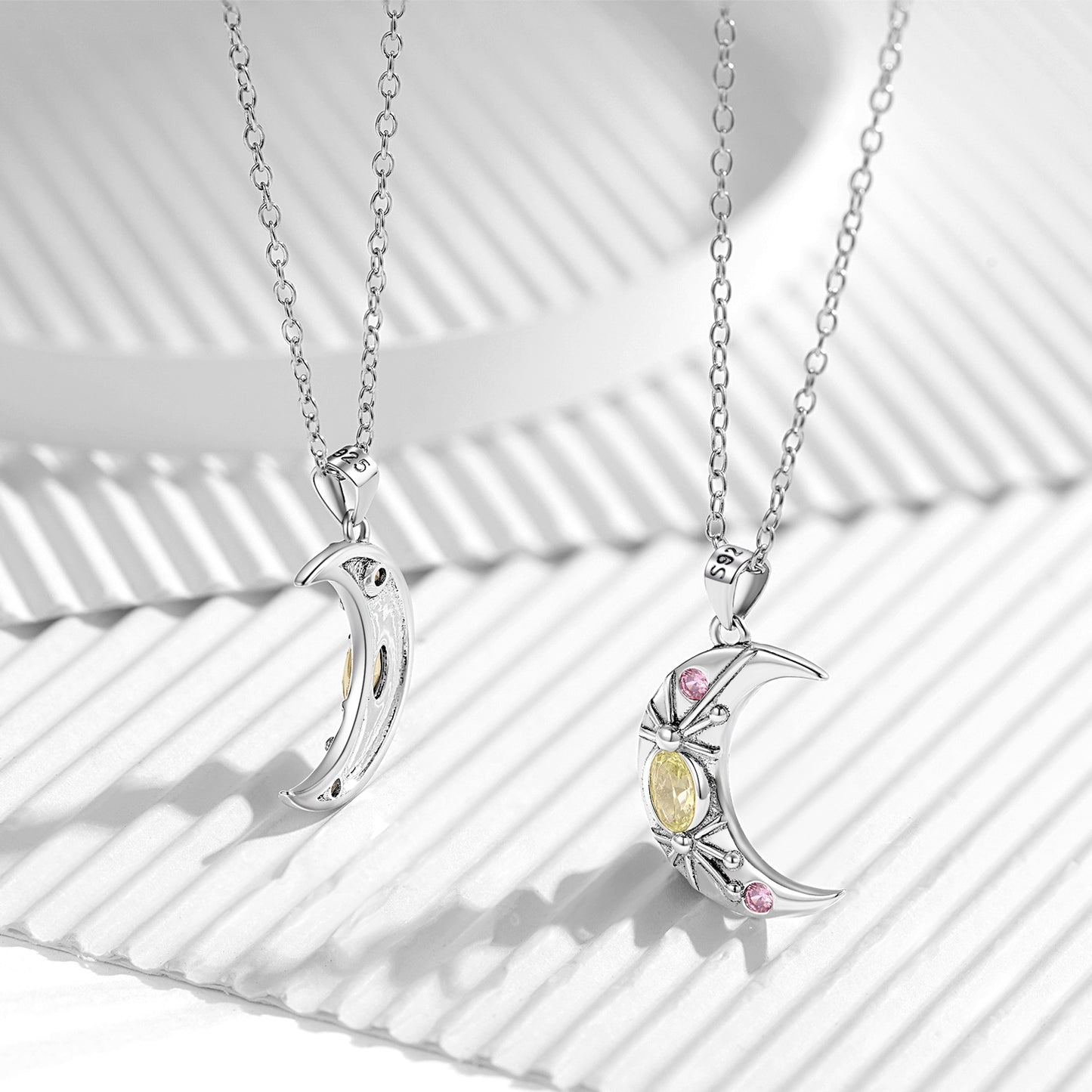 Planderful Everyday Genie – Creative Gothic Vintage Moon Necklace S925 Sterling Silver Inlaid Ice Flower Cut High Carbon Zircon Necklace Jewelry Chain