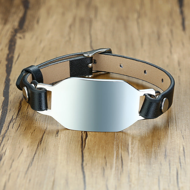 Men's Stainless Steel Curved Brand Watch With Leather Bracelet