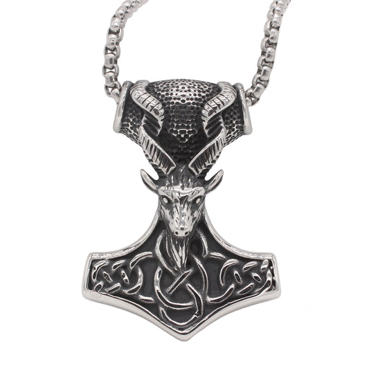 Planderful Jewelry Men's Titanium Steel Pendant Featuring Retro Viking Ram Design For Modern Style