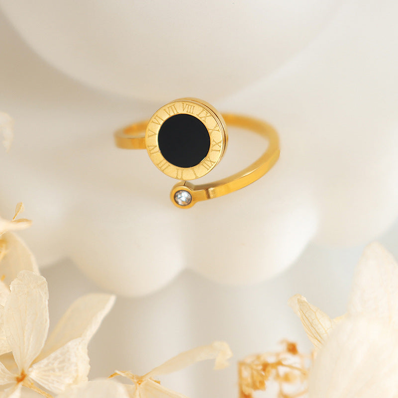 Golden Zircon Inlaid Acrylic Steel Ring - Adjustable Opening