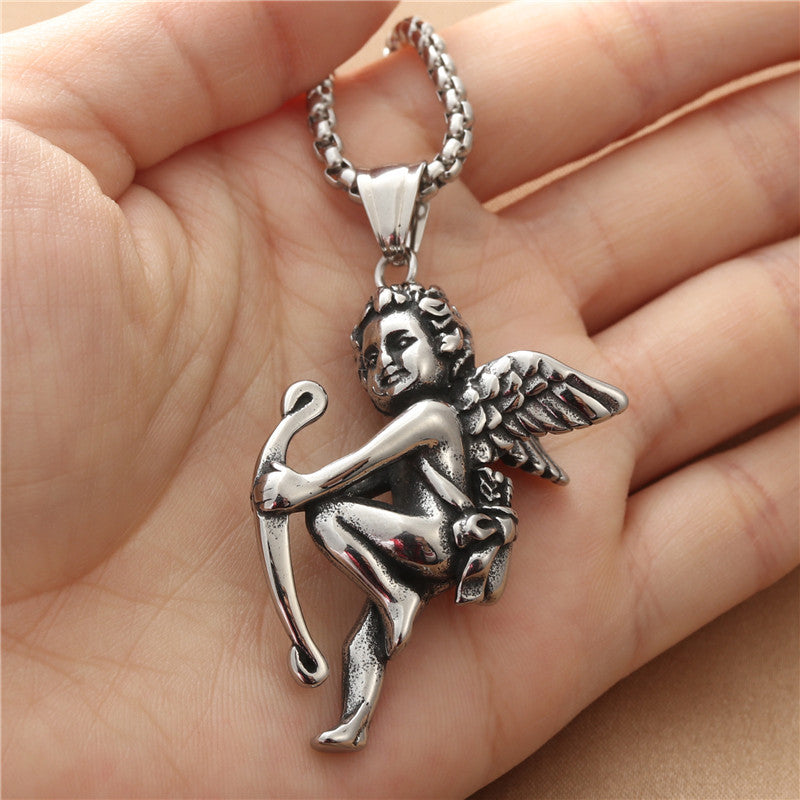 Titanium Steel Angel Pendant Necklace for Men - Retro Punk Style
