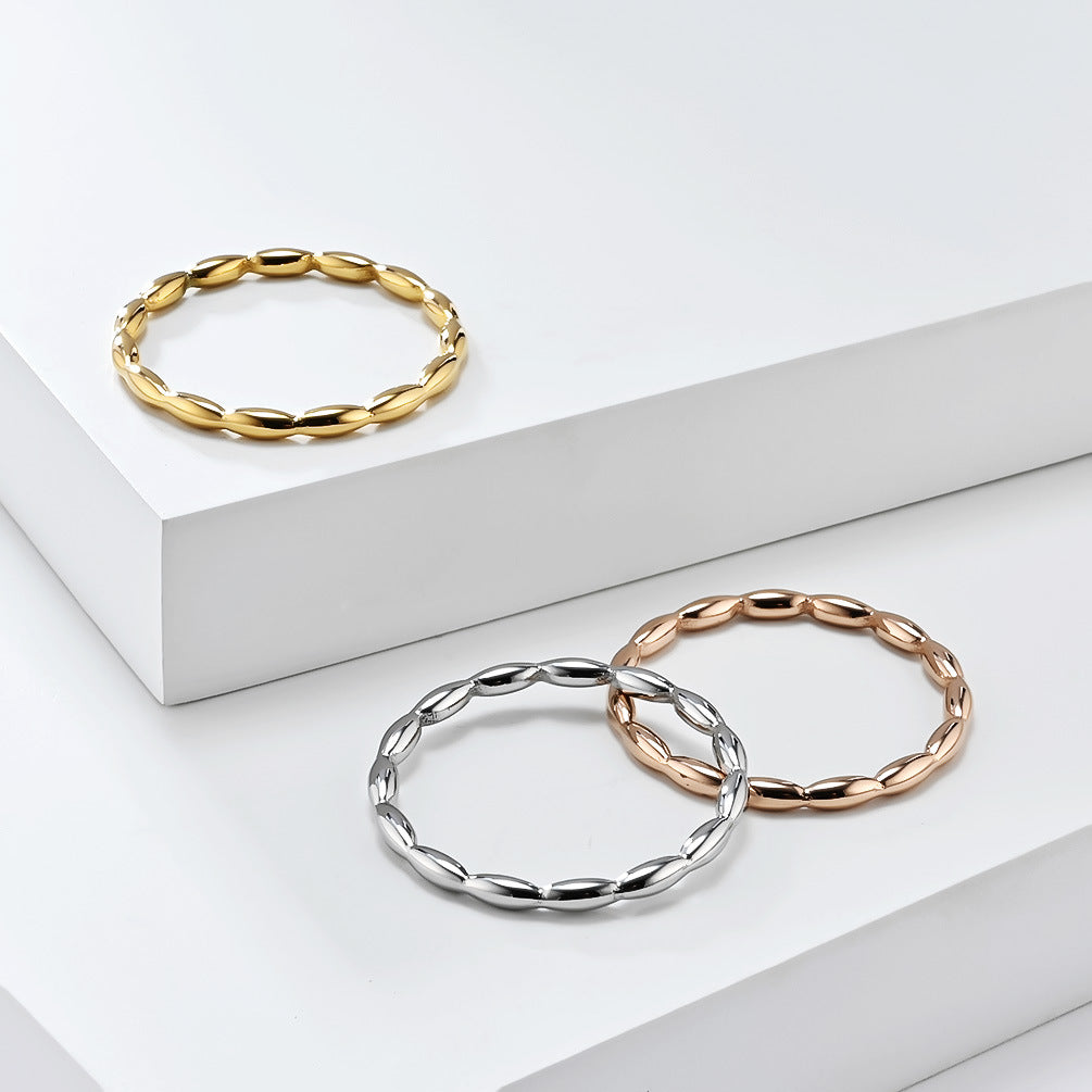 INS Simple French Series Water Drop Titanium Steel Ring for Women