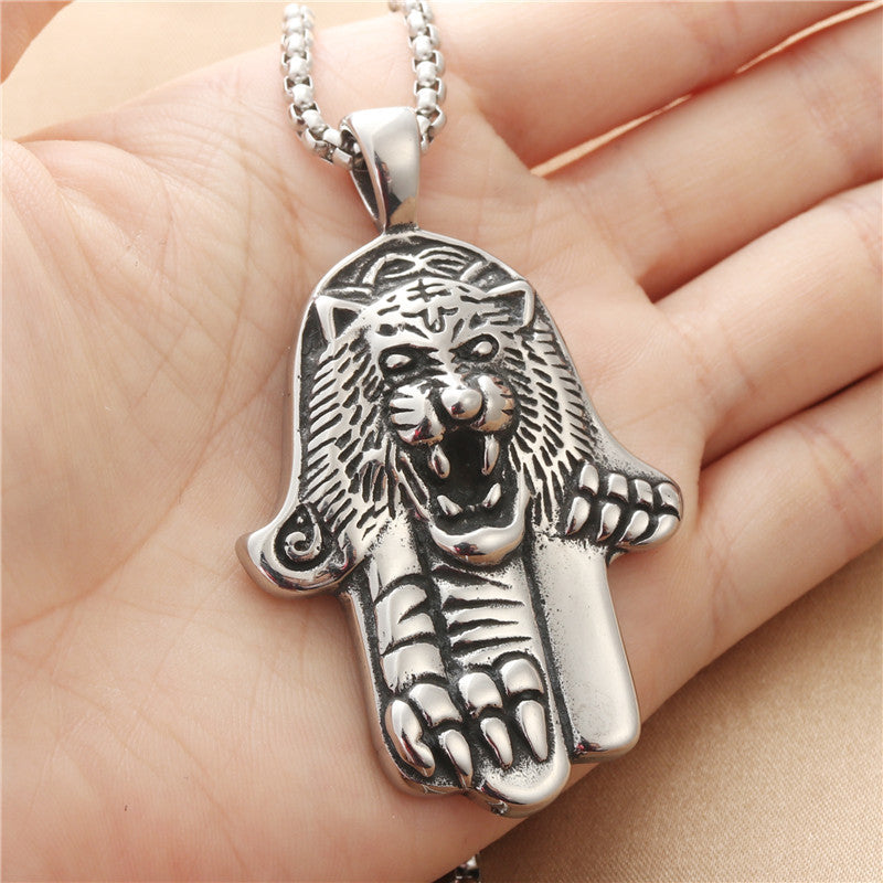 Titanium Steel Tiger Bergamot Pendant Necklace for Men - Retro Punk Style by Planderful