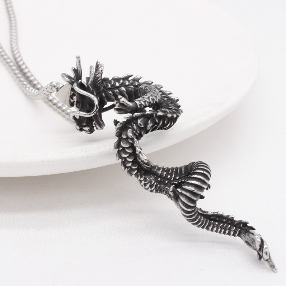 Planderful Dragon Pendant Titanium Steel Necklace For Men And Unisex Protection Charm Retro Style