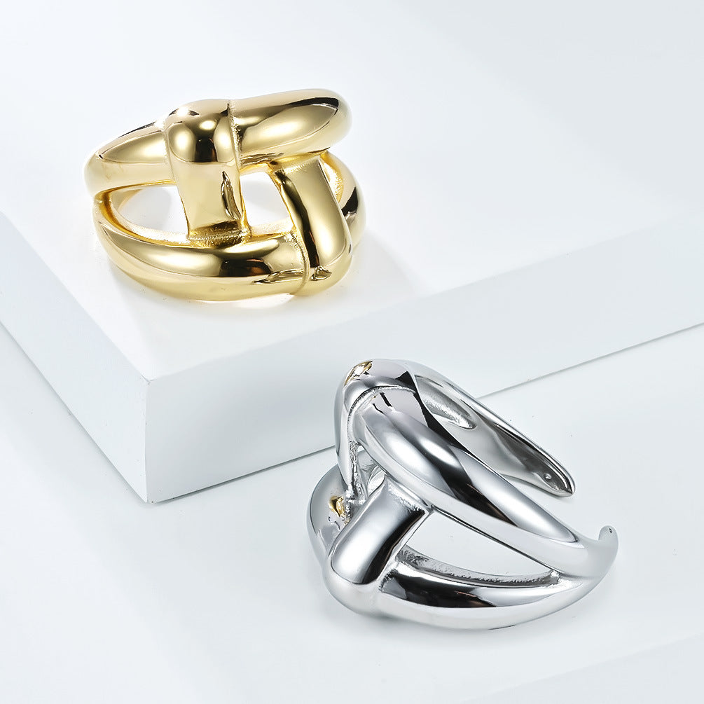 Planderful Everyday Genie Minimalist Ring for Women Irregular Wide Cross Design Trendy Statement Piece