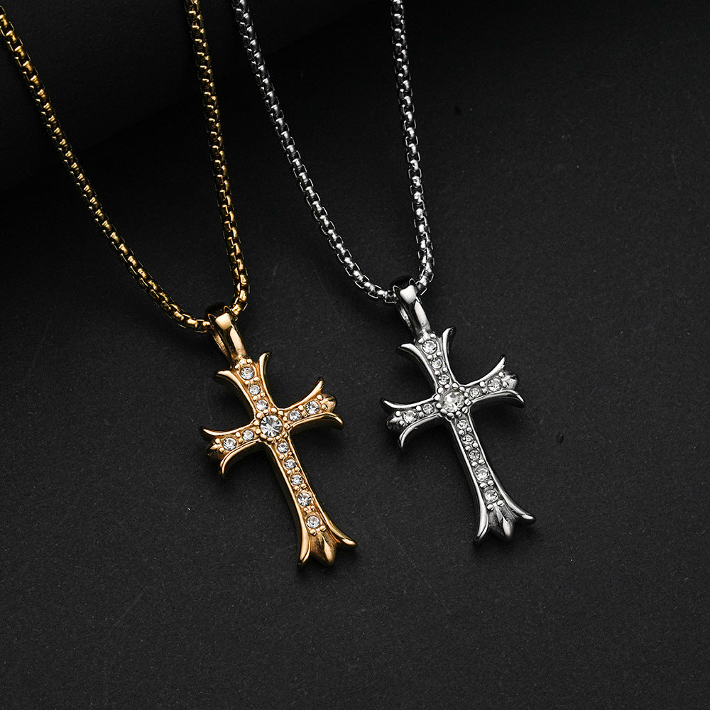 Planderful Stainless Steel Cross Necklace For Men Zircon Pendant Hip Hop Style Everyday Wear