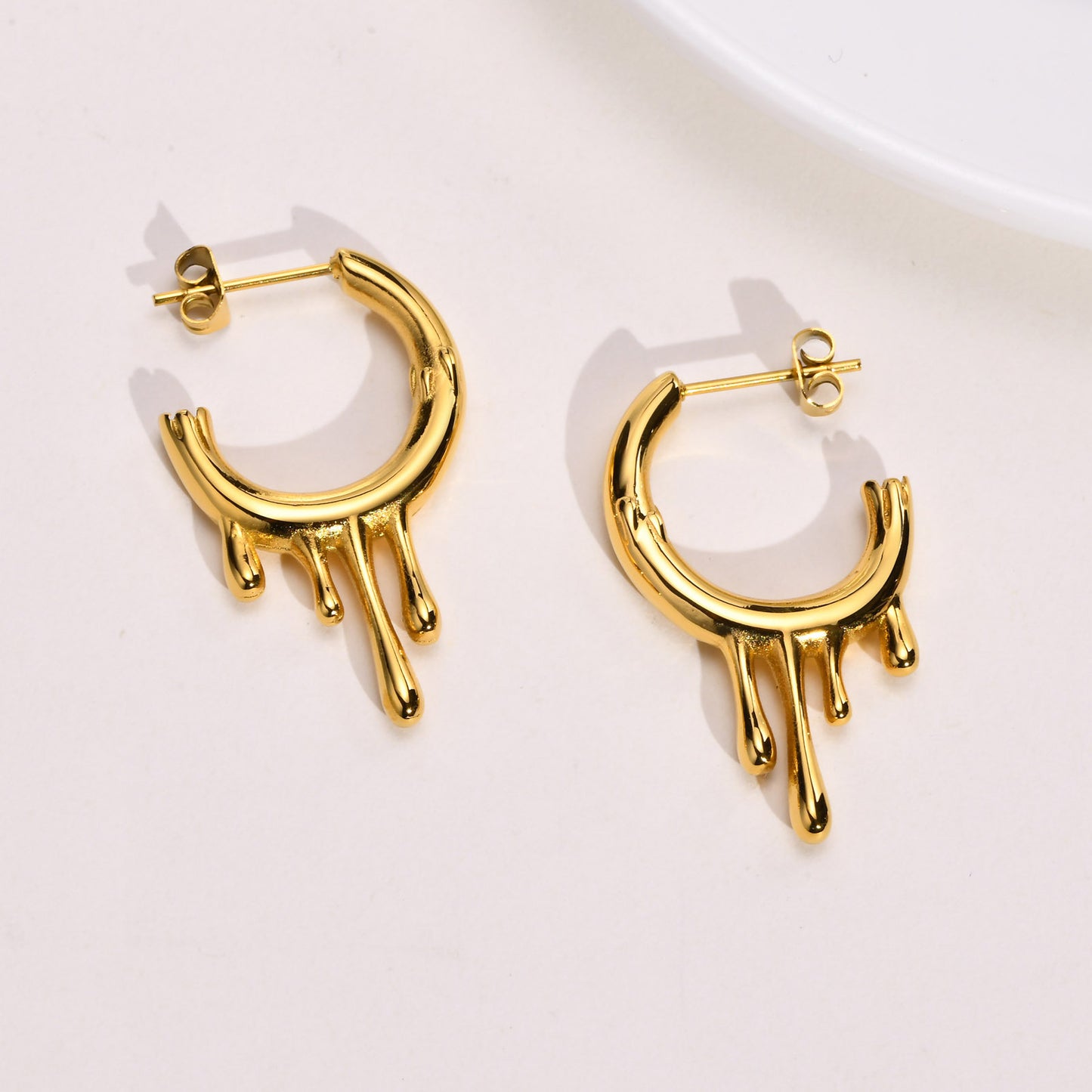 Irregular Earrings Stainless Steel Flowing Water Drop C Shaped Earrings Gold Women's Fashion
