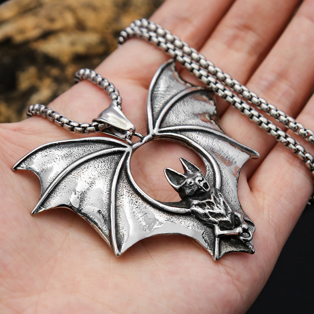 Foreign Trade Punk Titanium Steel Necklace with Bat Pendant