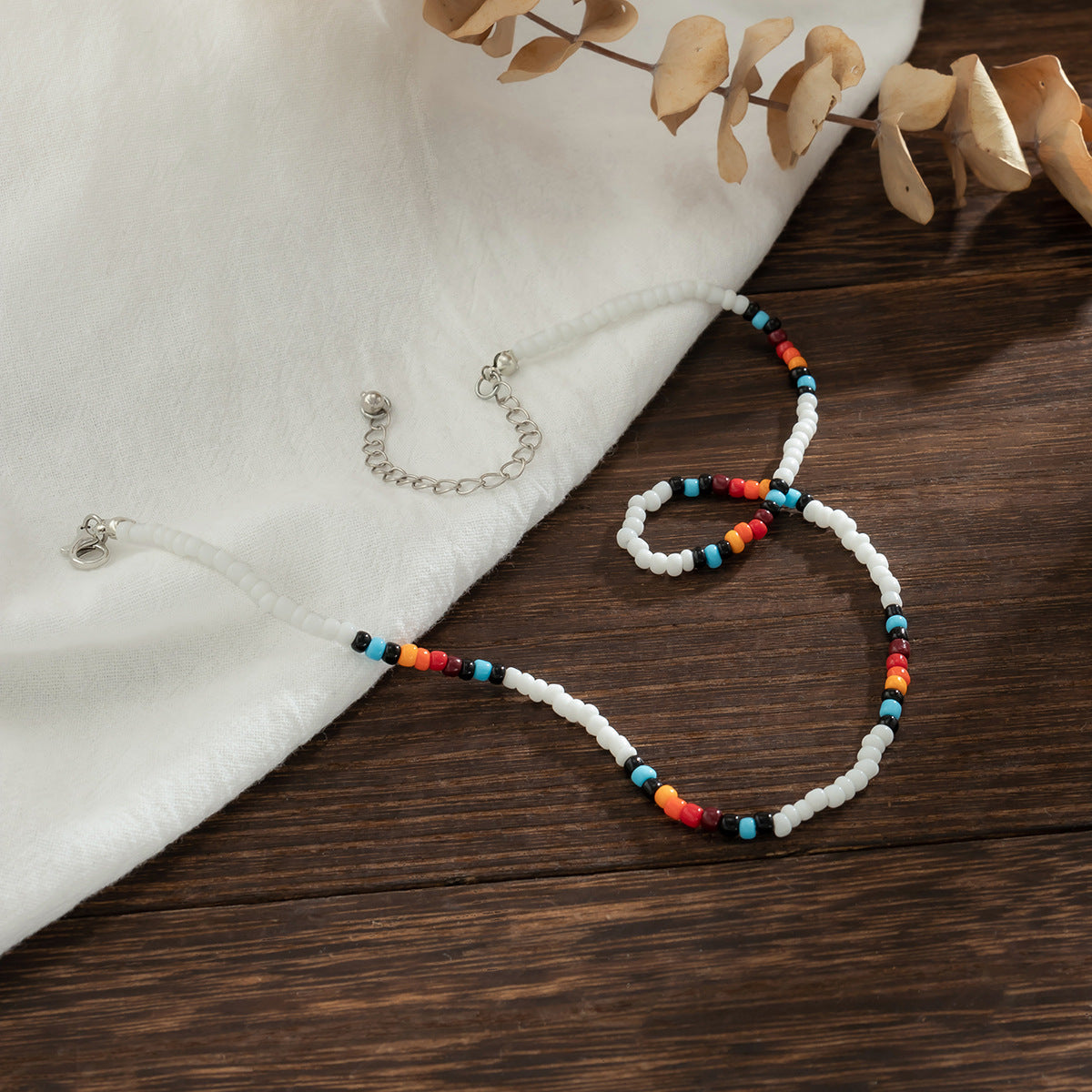 European and American Style Handmade Necklace with Mixed Rice Beads and Turquoise Stones