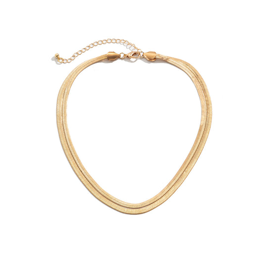 French Dual-Chain Metal Choker Necklace with an Elegant Twist