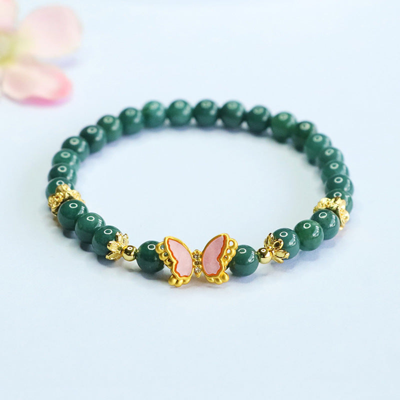 Blue Water Jadeite Butterfly-Wing Beaded Bracelet