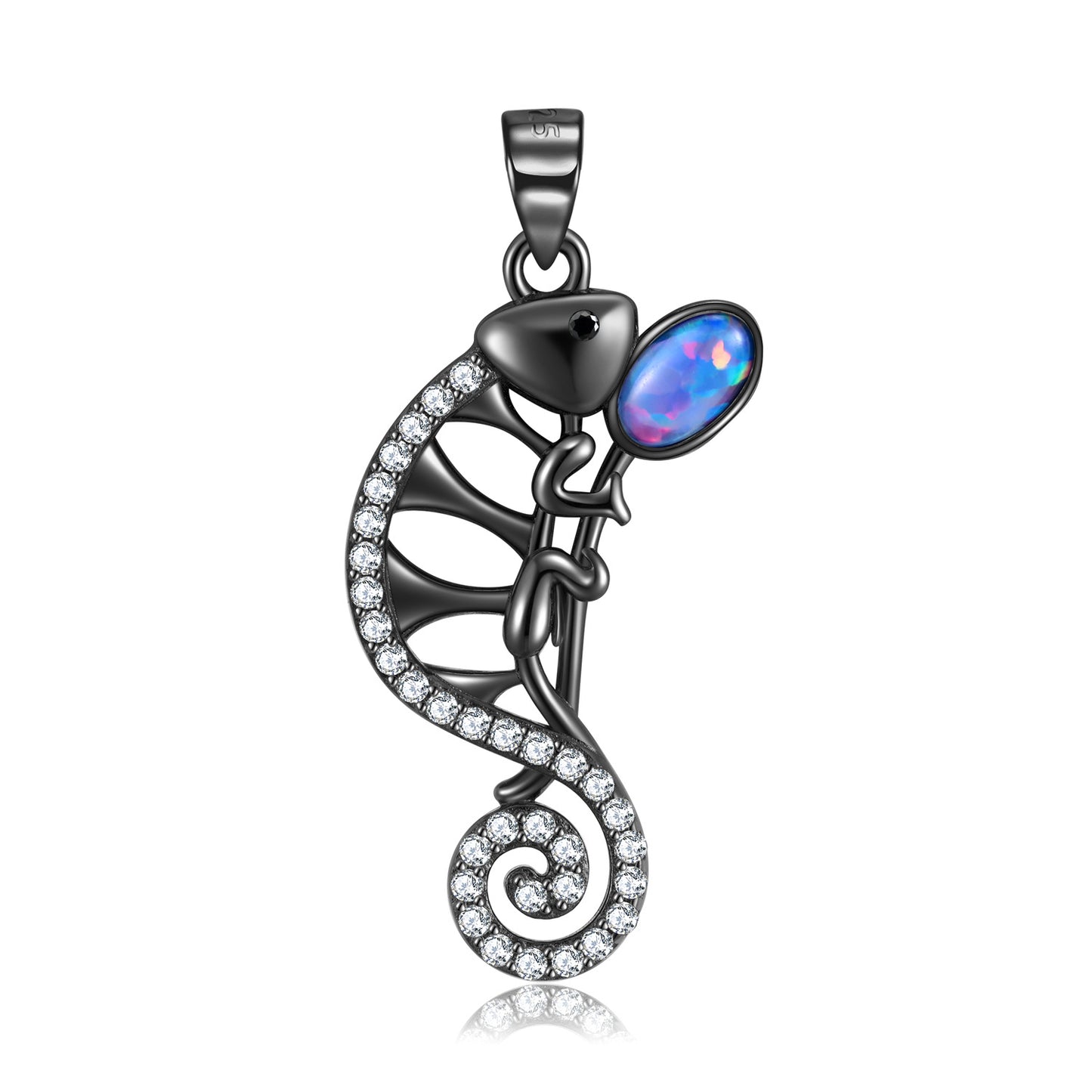 Black Chameleon Oval Opal Stone Silver Necklace
