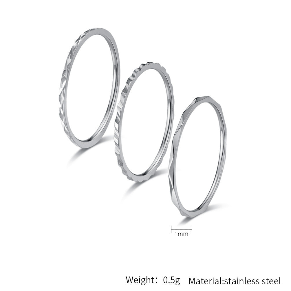 Planderful Everyday Genie 1mm Stackable Titanium Steel Ring Set For Women Light Luxury Hand Jewelry Sizes 5 To 10