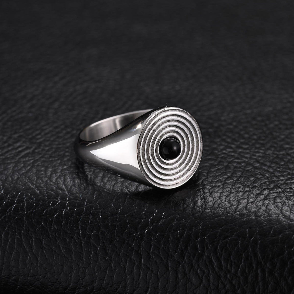 Design Men's Agate Pattern Annual Ring Seal Stainless Steel