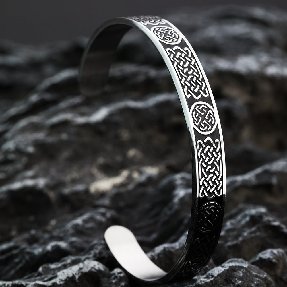 Planderful Celtic Knot Bracelet Solid Stainless Steel Open C Type Unisex For Men And Women Timeless Gift