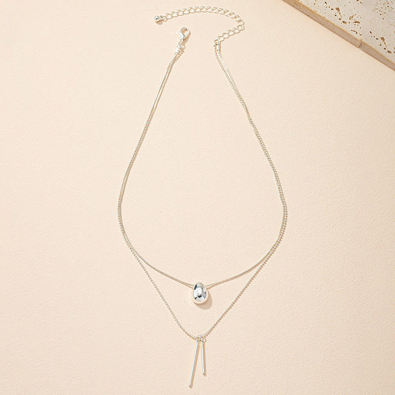 Water Droplet Pendant Necklace with Double Layers - Korean Style Collarbone Chain for Women