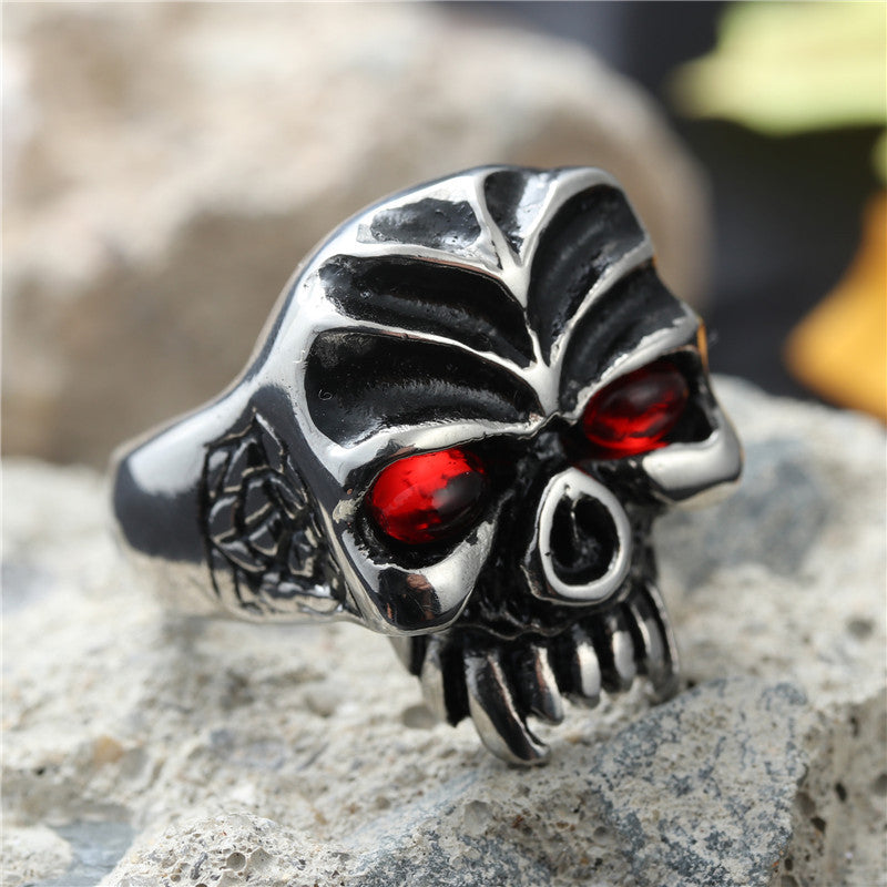 Titanium Steel Skull Ring for Men - Retro Punk Style with Fangs - European and American Jewelry