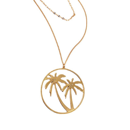 Vacation Vibes Coconut Tree Necklace - Boho Chic Sweater Chain