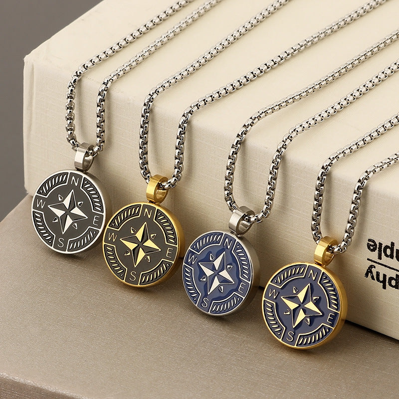 Source Titanium Steel Necklace Niche Sailing Anchor Xinghai Compass Men's Pendant