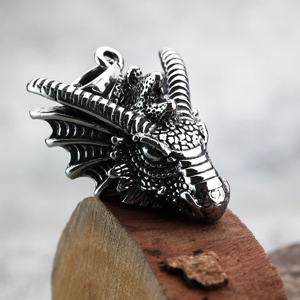 Titanium Steel Jiaolong Pendant Necklace for Men - Punk Jewelry