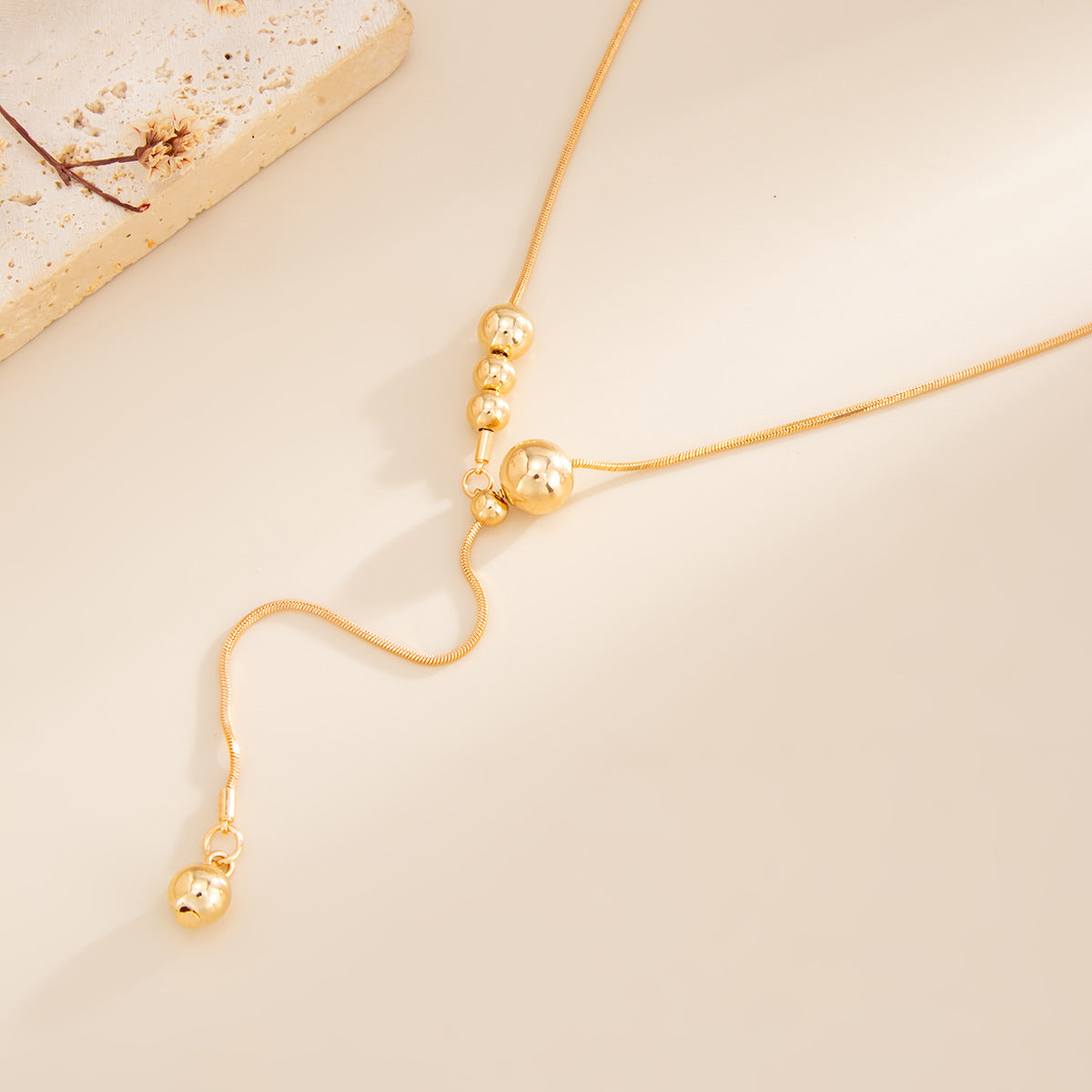 Titanium Steel Bead Y-Shaped Necklace