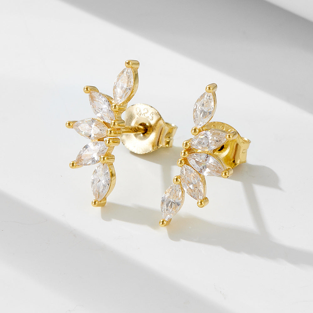 Earrings S925 Silver Geometric Horse Eye Zircon Versatile Stud Earrings Petal Fan Earrings