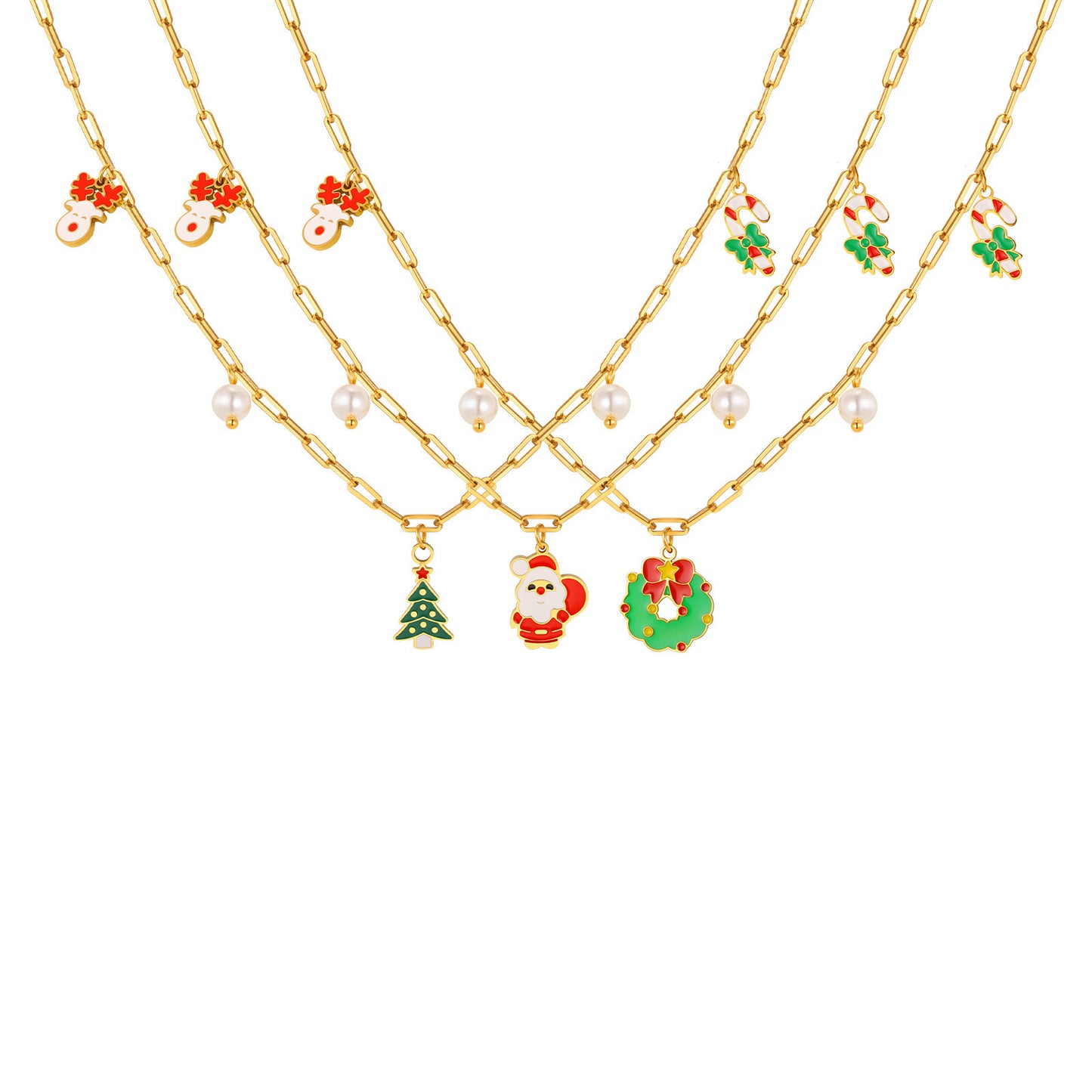 Stainless Steel Christmas Tree Cream Christmas Decorative Necklace