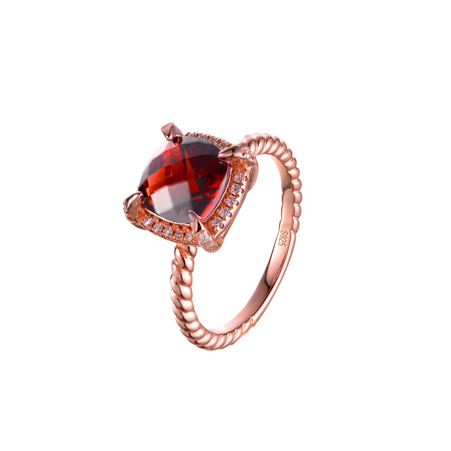 Soleste Halo Square Natural Red Garnet Silver Ring
