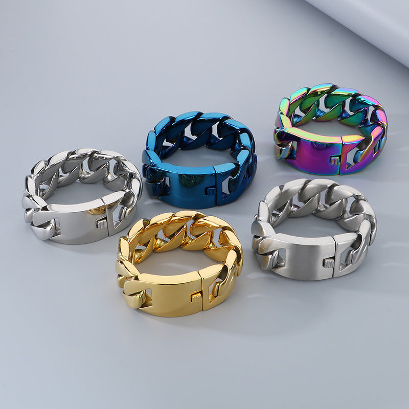 Planderful Wide Cuban Chain Bracelet For Men Titanium Steel