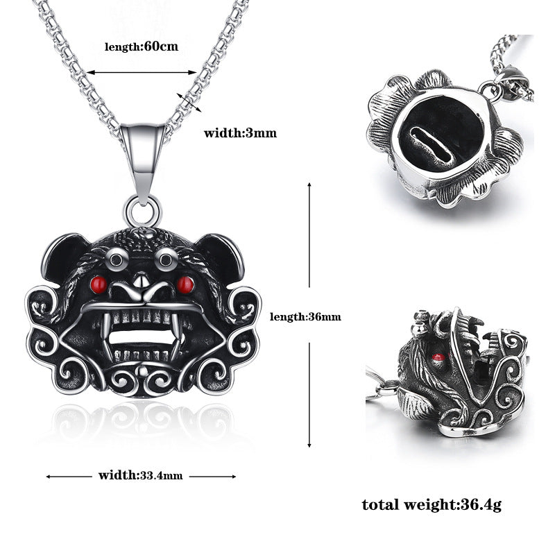Steel Necklace - Vintage Lion Head Pendant