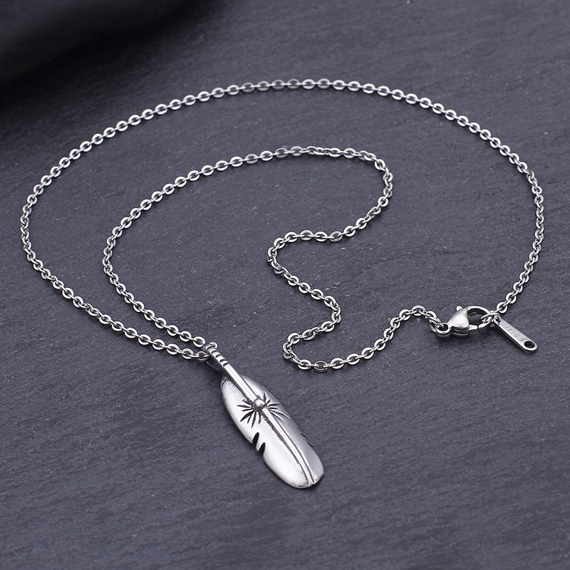 Personalized Titanium Steel Feather Pendant for Men and Women - Simple Street Style