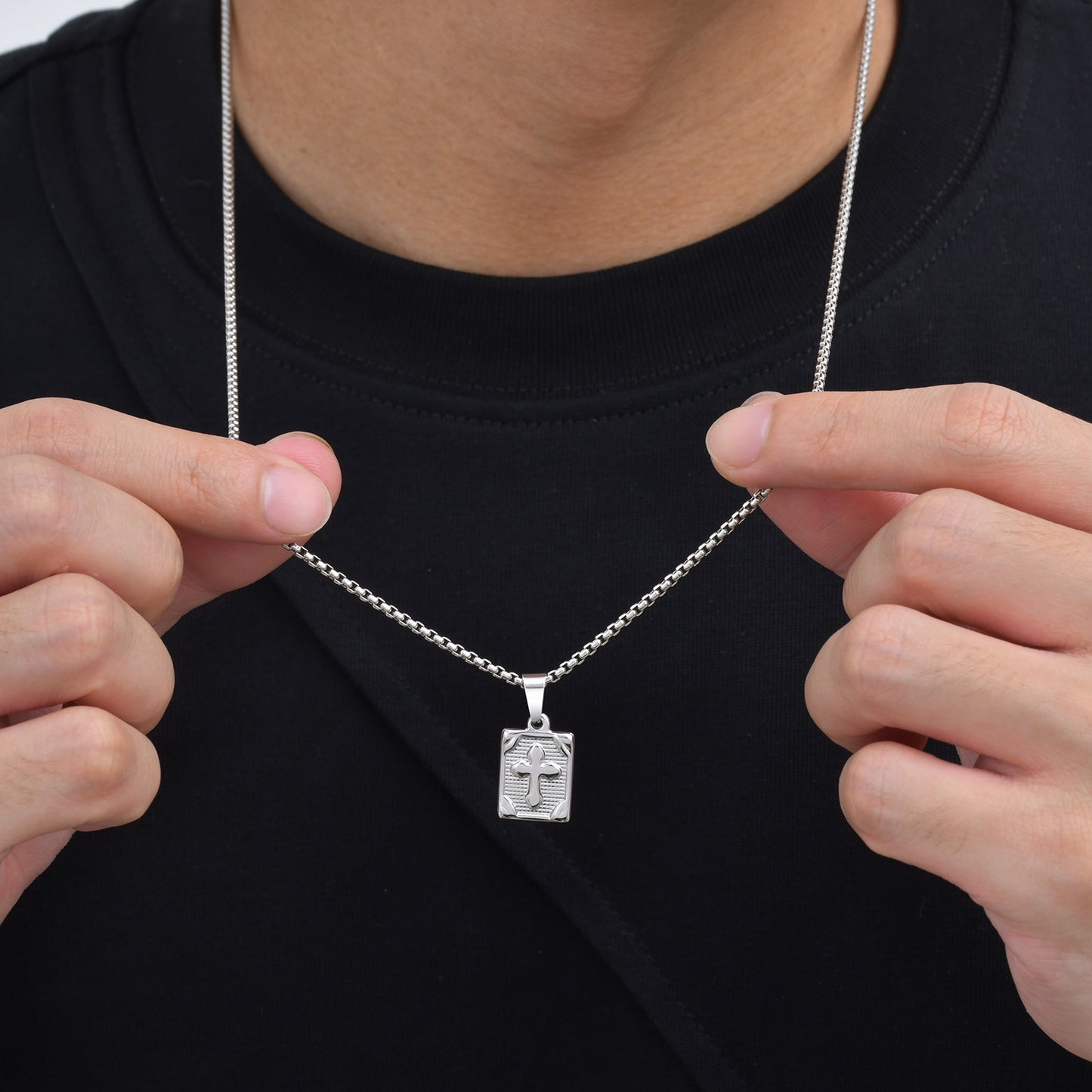 Planderful Geometric Stainless Steel Square Pendant for Men