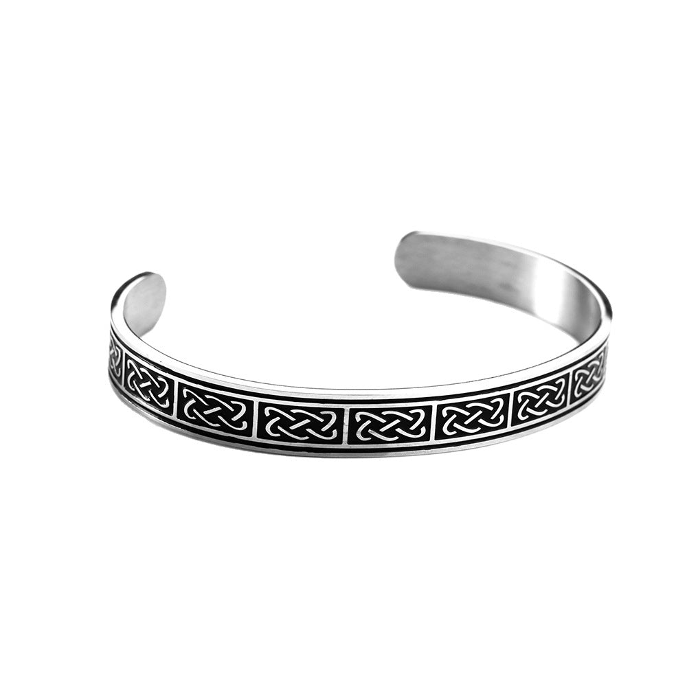 Planderful Viking Stainless Steel Celtic Knot Bracelet For Men C Shape Polished Epoxy Finish