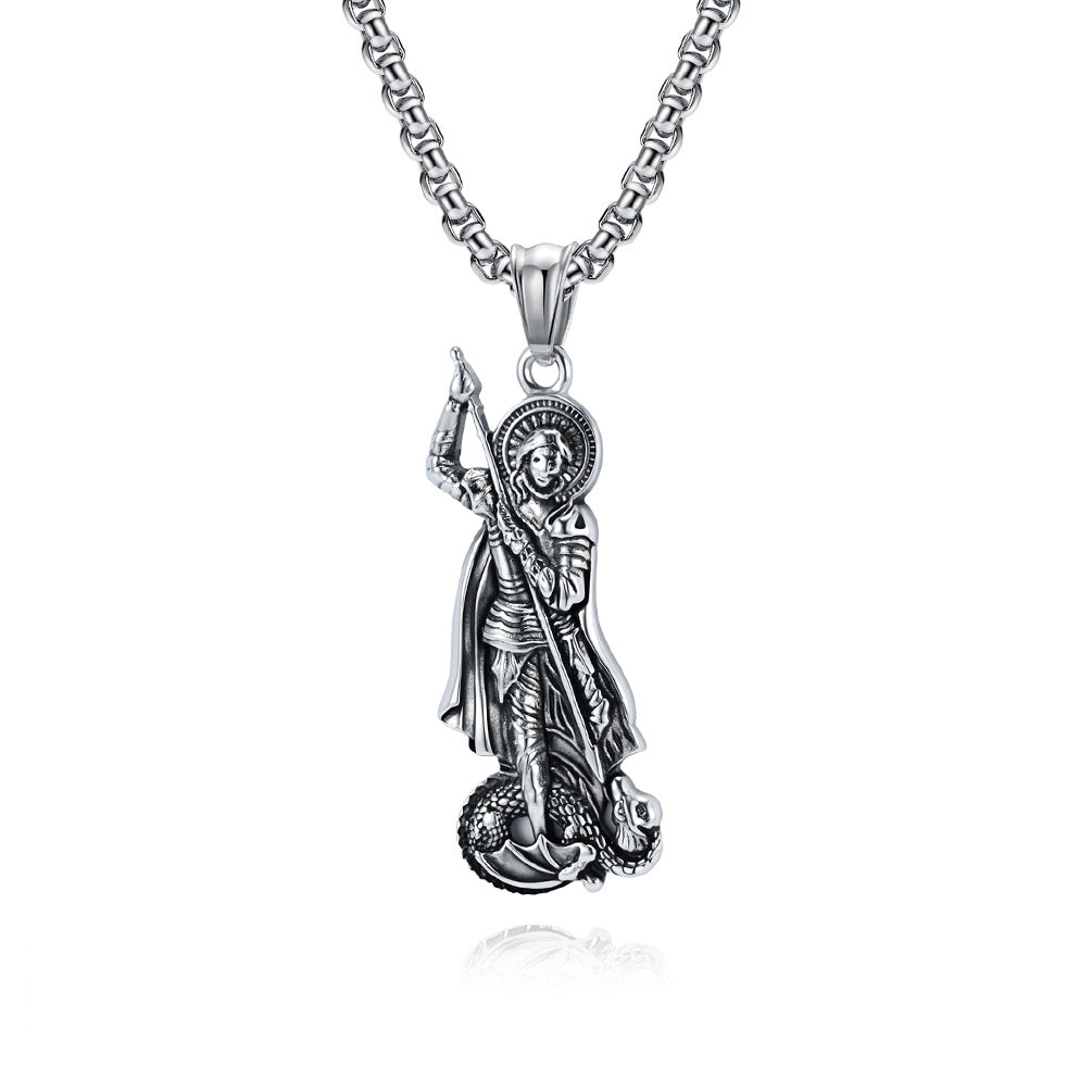 Planderful St George Dragon Slayer Pendant For Men Premium Titanium Steel Necklace Body Protection Punk Hip Hop Jewelry