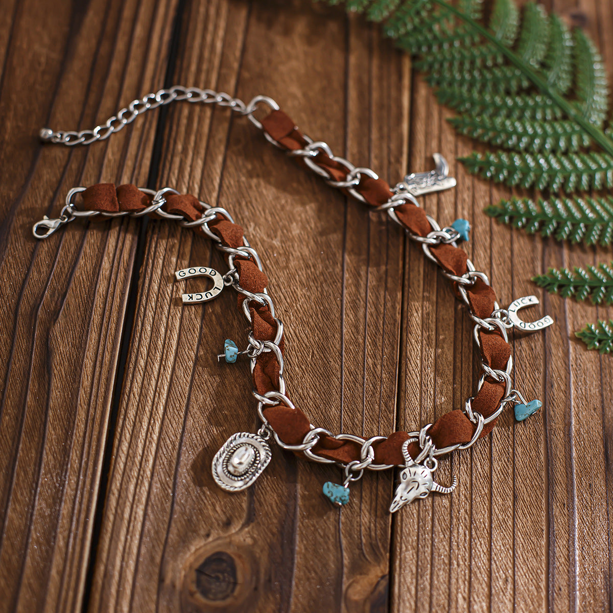 Western Bull Head Turquoise-Style Choker