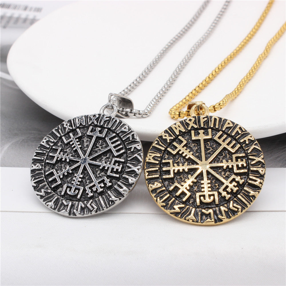 Viking Compass Pendant Unisex Dark Steel Disc With Protection Symbol For Travelers Premium Planderful