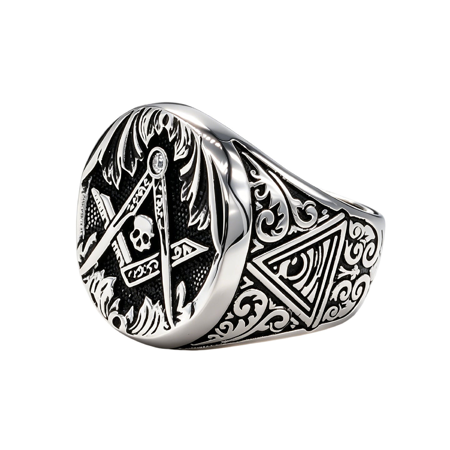 Planderful Titanium Steel Ring Triangular Skull Freemason Design For Men And Women Unisex Personalized Protection