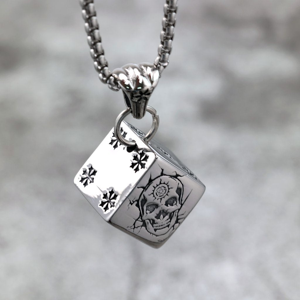 Planderful Skull Dice Pendant Durable Stainless Steel Unisex Gothic Punk Jewelry For Men And Women