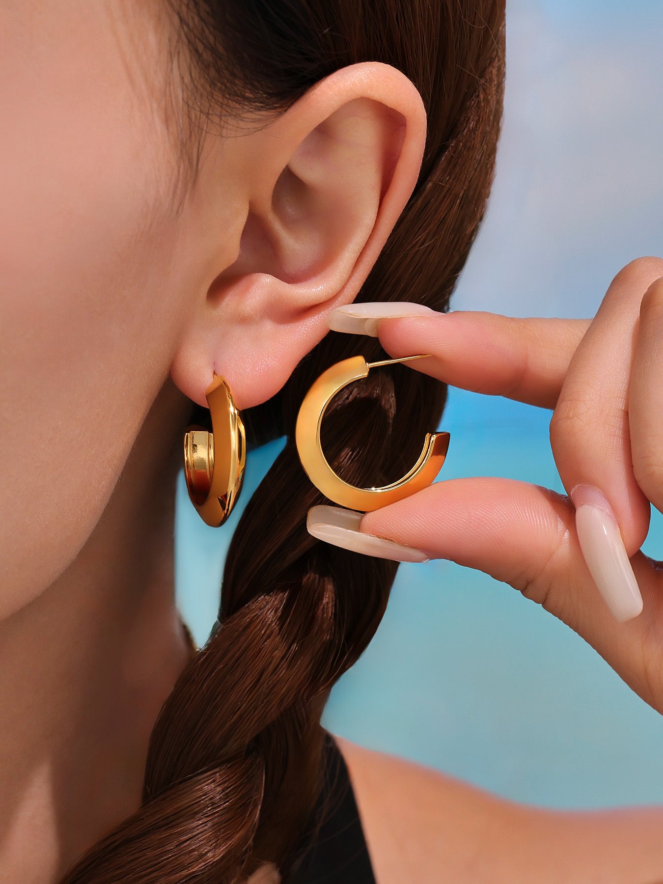 Planderful 18K Gold Plated C Shaped Color Earrings For Women