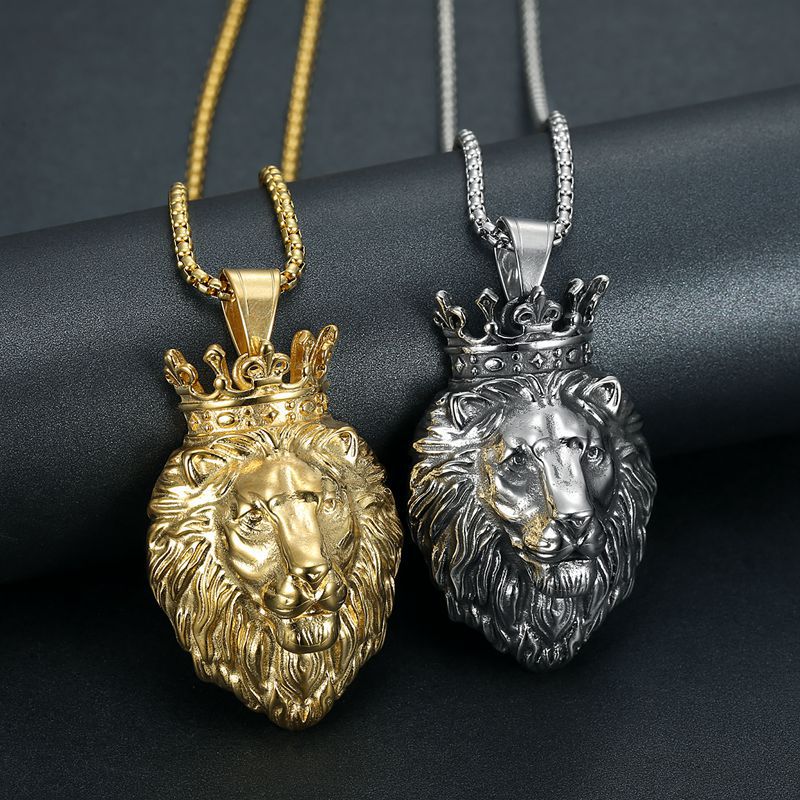 Titanium Steel Lion Head Pendant Necklace By Planderful Bold Gold Plated For Hip Hop Fans