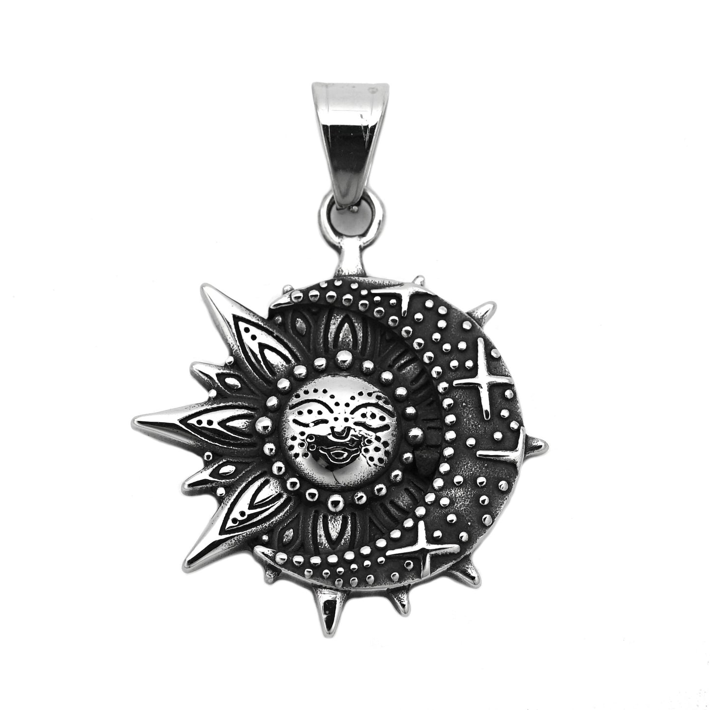 Steel Necklace Vintage Sun Smiley Celestial Mandala Floral Pendant Planderful Jewelry