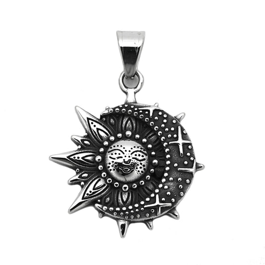 Steel Necklace Vintage Sun Smiley Celestial Mandala Floral Pendant Planderful Jewelry