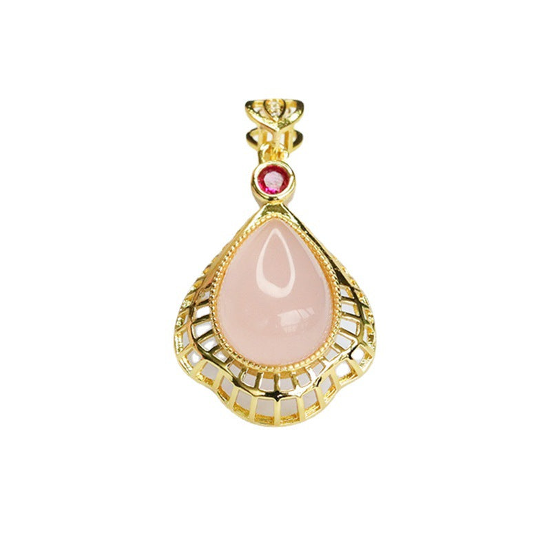 Pink Chalcedony Openwork Teardrop Pendant — No Chain